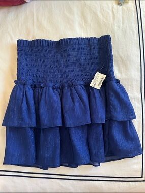 The Impeccable Pig Royal Blue Tiered Smocked Mini Skirt